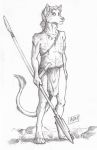  0laffson 2017 4_toes 5_fingers anthro canine clothing digitigrade holding_object holding_weapon loincloth male mammal sketch solo standing toes traditional_media_(artwork) vinranalian_(tek427) weapon 