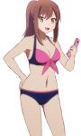  :d aoyama_nanami armpits bare_shoulders bikini blunt_bangs cellphone collarbone hand_on_hip happy legs navel ponytail sakura-sou_no_pet_na_kanojo simple_background swimsuits white_background 