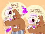  2018 animated_skeleton anthro bear belly blush bone boxers_(clothing) brandon_(ok_k.o.!_let&#039;s_be_heroes) brown_fur clothing duo english_text erection fur humanoid_hands male male/male mammal ok_k.o.!_let&#039;s_be_heroes overweight overweight_male penis risque_phantom skeleton text undead underwear 