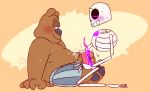  2018 animated_skeleton anthro bear belly blush bone boxers_(clothing) brandon_(ok_k.o.!_let&#039;s_be_heroes) brown_fur clothing cum duo erection frottage fur humanoid_hands male male/male mammal ok_k.o.!_let&#039;s_be_heroes overweight overweight_male penis risque_phantom sex sitting skeleton sweat undead underwear 