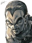  artist_name black_eyes black_hair braid chinese_clothes close-up dragon_ball dragon_ball_(classic) expressionless face facial_hair frown greyscale kim_yura_(goddess_mechanic) looking_away male_focus monochrome mustache signature simple_background tao_pai_pai upper_body white_background 