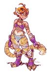  animal_humanoid armband blush breath_of_fire clothed clothing collar ear_tuft female fingerless_gloves footwear fur gloves hair humanoid katt_(breath_of_fire) kinktober midriff orange_eyes panken panties rear_view red_hair short_hair simple_background smile solo standing striped_fur striped_panties stripes sweat tiger_humanoid tuft underwear video_games 