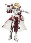  1girl armor fate/apocrypha fate_(series) full_armor holding holding_sword holding_weapon konoe_ototsugu mordred_(fate) mordred_(fate)_(all) official_art smile solo sword transparent_background weapon 