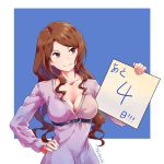  1girl artist_request breasts brown_eyes brown_hair cleavage large_breasts long_hair mugino_shizuri simple_background smile solo standing to_aru_majutsu_no_index 