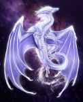  2018 albino blue_eyes claws digital_media_(artwork) dragon feral hair isvoc membranous_wings scalie simple_background smile solo western_dragon white_hair wings 