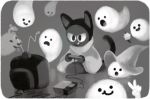  feline gaming ghost google_doodle mammal momo_(google) monochrome spirit unknown_artist 