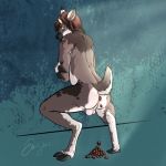  anthro anus backsack balls biped cervine crouching doves feces fur gale_(stilledfox) hair looking_at_viewer looking_back male mammal nude pooping raised_tail rear_view scat signature 