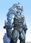  2015 anthro belt biceps canine cheong_hwan clothed clothing digital_media_(artwork) fingerless_gloves fur gloves hair hi_res male mammal muscular muscular_male pecs wolf wolfmalro 