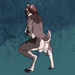  anthro anus backsack balls biped cervine crouching doves fur gale_(stilledfox) hair looking_at_viewer looking_back male mammal nude raised_tail rear_view 