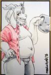  2018 anthro asgore_dreemurr beard belly border boss_monster bulge caprine clothing crown facial_hair fur goat hair horn leggings legwear long_ears looking_at_viewer male mammal mangolynx moobs navel nipples overweight overweight_male slightly_chubby smile solo tight_clothing tight_leggings traditional_media_(artwork) unbuttoned undertale video_games white_fur 