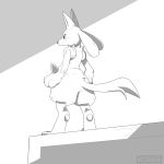  2018 ambiguous_gender anthro black_and_white digital_media_(artwork) fur inktober lucario monochrome nintendo pok&eacute;mon pok&eacute;mon_(species) simple_background solo takoto video_games 