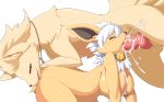  2018 anthro anthro_on_feral balls bestiality black_nose blush breasts collar cum cum_drip cum_in_mouth cum_inflation cum_inside cum_on_breasts cum_splatter dripping eeveelution ejaculation erection eyes_closed female feral fur grey_nose hair half-closed_eyes inflation jewelry jolteon knot male male/female male_penetrating necklace ninetales nintendo open_mouth oral oral_penetration orgasm pata penetration penis pok&eacute;mon pok&eacute;mon_(species) red_eyes simple_background smile video_games white_background white_hair yellow_fur 