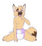  areola breasts canine chest_tuft clothed clothing diaper dog dracky female german_shepherd lily_(draugr) mammal mind_control nipples open_mouth partially_clothed signature simple_background spiral_eyes tongue tongue_out topless tuft white_background 