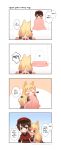  1girl 4koma :d animal_ear_fluff animal_ears babydoll bangs belt belt_buckle black_neckwear blanket blonde_hair blush brown_belt brown_eyes brown_hair buckle cat_ears check_translation chibi closed_eyes closed_mouth collared_shirt comic commander_(girls_frontline) eyebrows_visible_through_hair fang foreign_blue g41_(girls_frontline) girls_frontline hair_between_eyes hat highres jacket korean long_hair long_sleeves low-tied_long_hair magic_trick military_hat military_jacket necktie open_mouth peaked_cap pleated_skirt red_hat red_jacket shirt shoe_soles skirt smelling smile star translation_request very_long_hair watermark web_address white_babydoll white_shirt white_skirt 