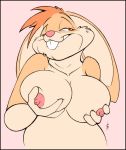  2018 alex_spastic anthro belly big_belly breast_fondling breasts buckteeth female fondling fur half-closed_eyes hand_on_breast lagomorph mammal nude overweight rabbit robert26194 seductive smile solo tan_fur teeth 