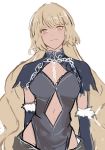  blonde_hair chain cosplay detached_sleeves fate/grand_order fate_(series) floating_hair head_tilt jeanne_d'arc_(alter)_(fate) jeanne_d'arc_(alter)_(fate)_(cosplay) jeanne_d'arc_(fate) jeanne_d'arc_(fate)_(all) long_hair looking_at_viewer shino_(mufn5785) simple_background sketch smile solo upper_body very_long_hair white_background yellow_eyes 
