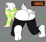  all_fours anus asriel_dreemurr blush butt caprine clothed clothing english_text eproc-the-philius eyebrows fully_clothed fur goat male mammal presenting presenting_hindquarters rear_view simple_background solo spread_anus spreading text undertale video_games white_fur 
