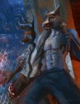  beastars blood canine cervine clothed clothing elson_wong legosi_(beastars) louis_(beastars) male mammal muscular topless wolf 
