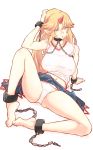  arm_support ass bare_legs barefoot blonde_hair breasts chain choker commentary_request covered_nipples cuffs eyebrows_visible_through_hair groin highres horn hoshiguma_yuugi large_breasts long_hair looking_at_viewer navel non_(z-art) panties parted_lips shackles shirt simple_background sitting skirt skirt_set sleeveless sleeveless_shirt solo spread_legs touhou underwear v-neck white_background white_panties yellow_eyes 