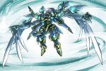  glowing glowing_eyes ikaruga_(knight's_&amp;_magic) ishiyumi knight's_&amp;_magic mecha multiple_arms no_humans purple_eyes solo wings 