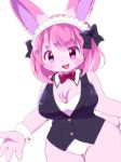  1girl bunny furry headband kemoribon pink_hair ribbon short_hair solo 