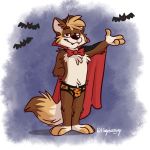  2018 anthro bow_tie bulge cape clothing costume fur halloween holidays humanoid_hands male mammal procyonid raccoon solo tinydeerguy underwear 