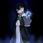  2018 aquas_sirenix aquatica_energix atlus black_hair card clothing eyewear female glasses hair lizard long_hair megami_tensei persona red_eyes reptile scalie school_uniform slightly_chubby smile tarot_card uniform 