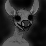  2018 anthro black_and_white cervine creepy eyeless female hladilnik looking_at_viewer mammal monochrome nightmare_fuel simple_background solo 