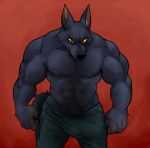  &lt;3 2018 body_hair bulge canine glitter_trap_boy happy_trail mammal muscular simple_background were werewolf wolf yellow_eyes 