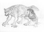  anthro arania canine claws clothing female human male mammal open_mouth penis penis_grab pointy_ears sketch skirt smile transformation were werewolf wolf 