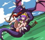  1girl anal anus archer_queen arrow bottomless bow bow_(weapon) clash_of_clans clothing crossbow crown dragon duo erection feet horn inflation legs_up mammal monster penetration penis purple_eyes purple_hair rape shirt_lift spread_legs stomach_bulge tail teeth thong weapon wings zoophilia 