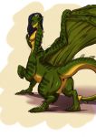  2018 4_toes 5_fingers anus backsack balls black_hair butt butt_pose dickgirl digital_media_(artwork) digitigrade dragon green_scales green_tail green_wings hair horn intersex looking_at_viewer looking_back markings membranous_wings multicolored_scales multicolored_tail penis pointy_ears poof-poof poofroom quadruped scales scalie simple_background solo taur toes wings yellow_scales yellow_tail 