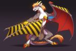  2018 3_toes anthro clothing digital_media_(artwork) digitigrade dragon hair horn kyander loincloth male open_mouth orange_hair scalie simple_background solo toes western_dragon 
