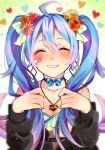  ahoge ai_kotoba_iii_(vocaloid) bandage_on_face blue_hair blush flower hair_flower hair_ornament hatsune_miku heart heart_necklace highres nidozuke smile twintails vocaloid 