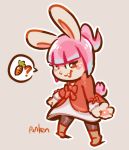  :3 animal_crossing bangs buckteeth carrot clothing dress female food hair lagomorph looking_at_viewer mammal nintendo open_mouth panken pink_hair ponytail rabbit simple_background smile species_change teeth vegetable video_games villager_(animal_crossing) 