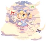  1girl :d animal artist_name bag bell bird_wings blonde_hair blue_bow blue_eyes blue_footwear borrowed_character bow cat chibi cloud commentary commission cutesu_(cutesuu) dav-19 double_bun dress english_commentary envelope eyepatch frilled_bow frilled_dress frilled_sleeves frills full_body hair_bow heart jingle_bell kneehighs layered_dress letter lolita_fashion long_sleeves looking_away medical_eyepatch open_mouth original pink_legwear sky sleeves_past_wrists smile solo standing striped striped_bow transparent_background watermark web_address white_cat white_wings wide_sleeves wings 