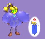  2018 android anthro big_breasts breast_expansion breasts elfdrago f.l.u.d.d. female glowing glowing_eyes green_eyes holding_breast huge_breasts humanoid hyper hyper_breasts machine mario_bros nintendo nipples not_furry ponytail robot simple_background solo super_mario_sunshine video_games water 