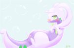  2016 anthro anus blush bubble eyelashes female gastropod goo_(disambiguation) goodra green_eyes lying nintendo nude on_back pok&eacute;mon pok&eacute;mon_(species) purple_body pussy simple_background solo spread_legs spreading video_games ちょぴ 