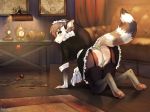  2018 all_fours anthro brown_hair clothed clothing detailed_background digital_media_(artwork) female green_eyes hair maid_uniform mammal panties poof-poof poofroom solo underwear uniform upskirt 