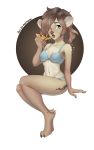  2017 anthro blue_eyes bra breasts brown_eyes brown_hair brown_nose clothed clothing digital_media_(artwork) female food hair mammal pizza poof-poof poofroom simple_background solo underwear 