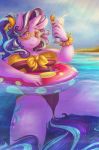  2018 absurd_res camel_toe clothing cutie_mark digital_media_(artwork) dimwitdog equine eyewear female friendship_is_magic hair hi_res holding_object horn mammal my_little_pony outside partially_submerged signature solo starlight_glimmer_(mlp) straw swim_ring swimsuit unicorn water 
