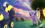  ambiguous_gender bokurei cloud detailed_background duo eeveelution espeon feral grass moon nintendo outside pok&eacute;mon pok&eacute;mon_(species) purple_eyes red_eyes tree umbreon video_games 