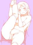  blush breasts choker convenient_arm deyuuku eyebrows_visible_through_hair grin hair_ornament hair_scrunchie hands_on_own_leg leg_lift long_hair love_live! love_live!_school_idol_project monochrome navel panties purple scrunchie sitting sketch smile solo thighhighs topless toujou_nozomi twintails underwear underwear_only 