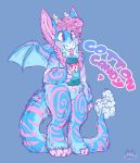  &lt;3 ambiguous_gender anthro beverage cotton_candy dragon dutch_angel_dragon english_text faygo hair horn purple_eyes soda solo text toffybeans_(artist) tongue wings 