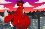  2018 4_fingers anthro big_butt building butt canine city cloud dog fur huge_butt kyaramerucocoa looking_back macro male mammal multi_tail nude rear_view red_fur sky solo standing thick_thighs wide_hips 