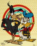  anthro avian bill bird bow clothing daffy_duck disney donald_duck duck eeyorbstudios half-closed_eyes hat looking_at_viewer looney_tunes male tongue tongue_out warner_brothers 
