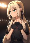  alternate_costume an-94_(girls_frontline) black_dress blonde_hair blue_eyes commentary dress girls_frontline gloves hairband highres jewelry long_hair necklace panix2383 smile solo theater 