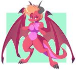  anthro bedroom_eyes belly breasts dragon eyelashes female hair half-closed_eyes horn humanoid lewd_(disambiguation) mature_female norithecat scalie seductive solo wings 