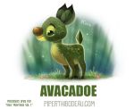  2017 avocado black_eyes cervine cryptid-creations english_text female feral flower food food_creature fruit grass humor mammal plant pun smile solo text visual_pun 
