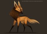  2013 ambiguous_gender black_fur black_nose brown_fur canine cryptid-creations english_text eyes_closed feral fur grey_background looking_back mammal maned_wolf orange_fur simple_background solo standing text white_fur 